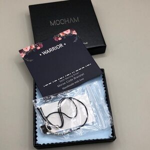 Mooham warrior morse code sterling silver 925 string bracelet, minimalist.